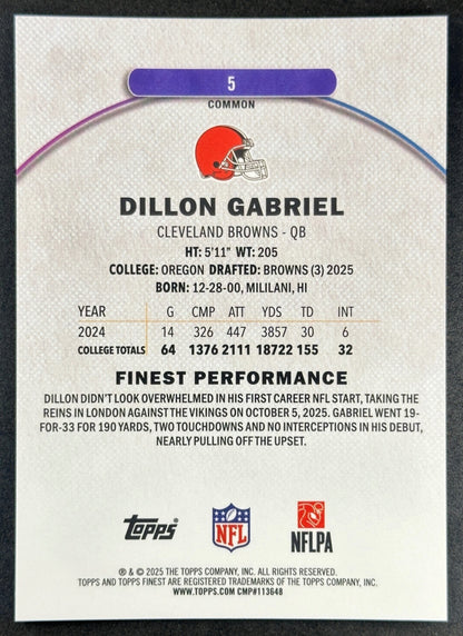 Dillon Gabriel 2025 Topps Finest Green Geometric Refractor /75 Browns back