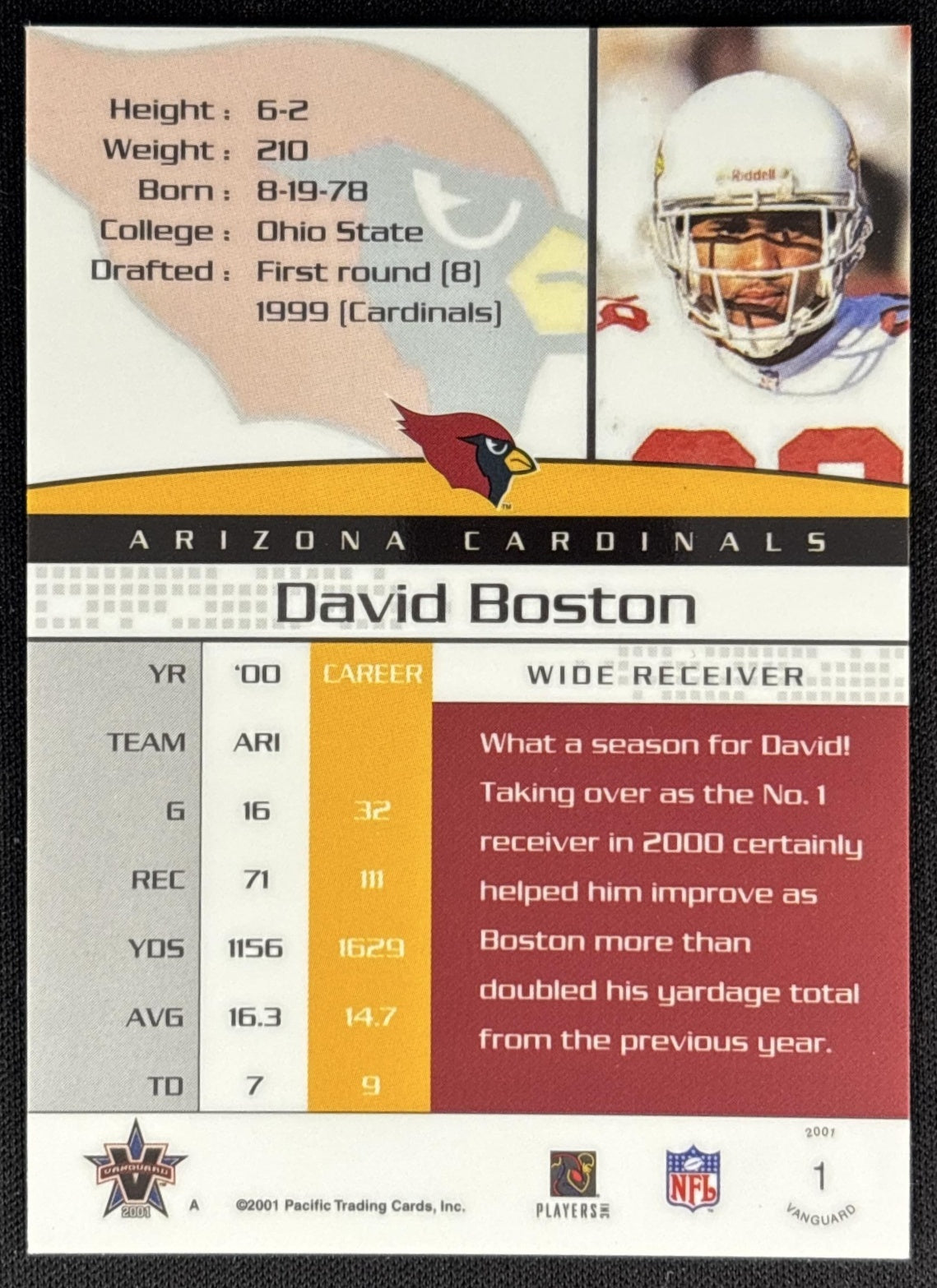 David Boston 1999 Pacific Revolution Red /299 Cardinals back
