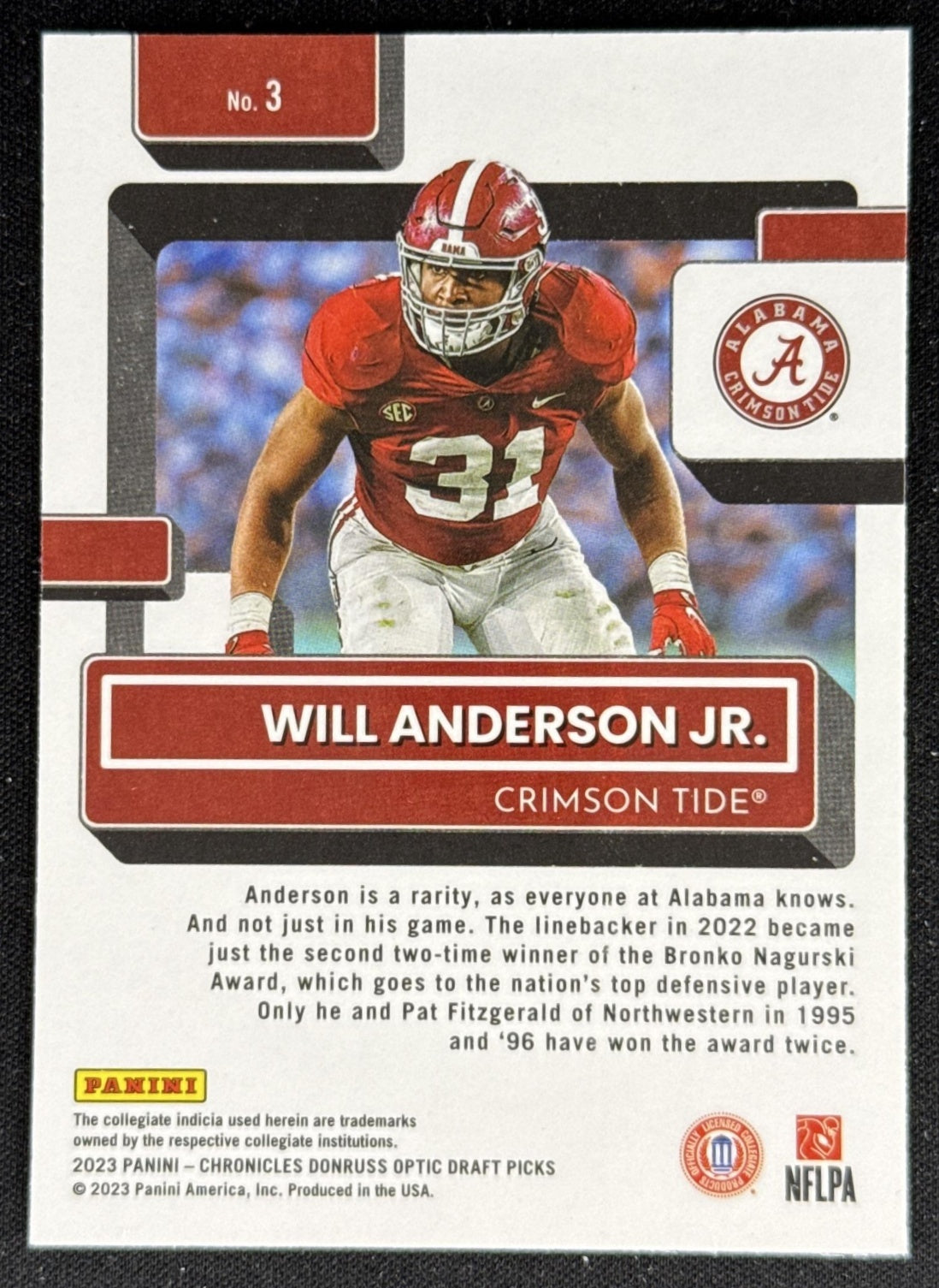 Will Anderson Jr. 2023 Chronicles Draft Picks Donruss Optic Rated Rookie Texans Sports Trading Card