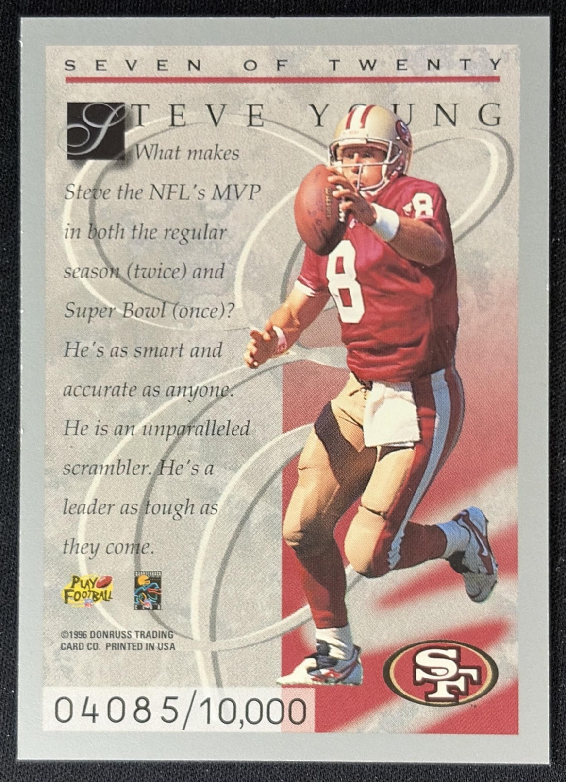 Steve Young 1996 Donruss Elite /10000 49ers back