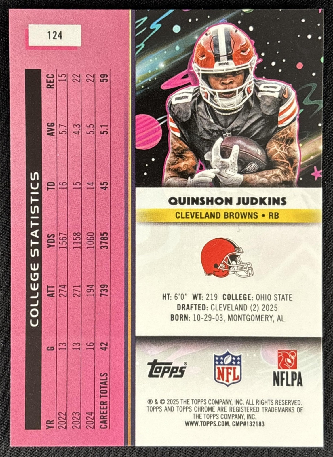 Quinshon Judkins 2025 Topps Cosmic Chrome Browns