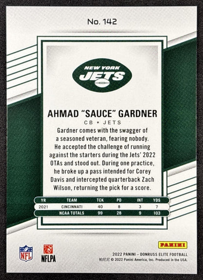 Ahmad "Sauce" Gardner 2022 Panini Donruss Elite Red /399 Jets back