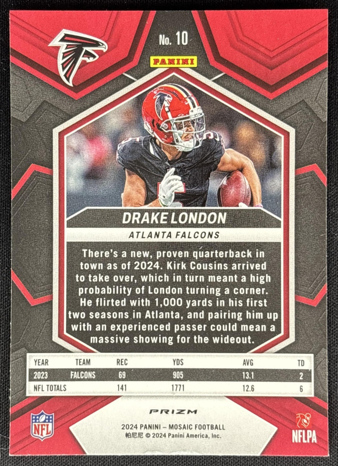 Drake London 2024 Panini Mosaic Green Prizm Falcons Sports Trading Cards