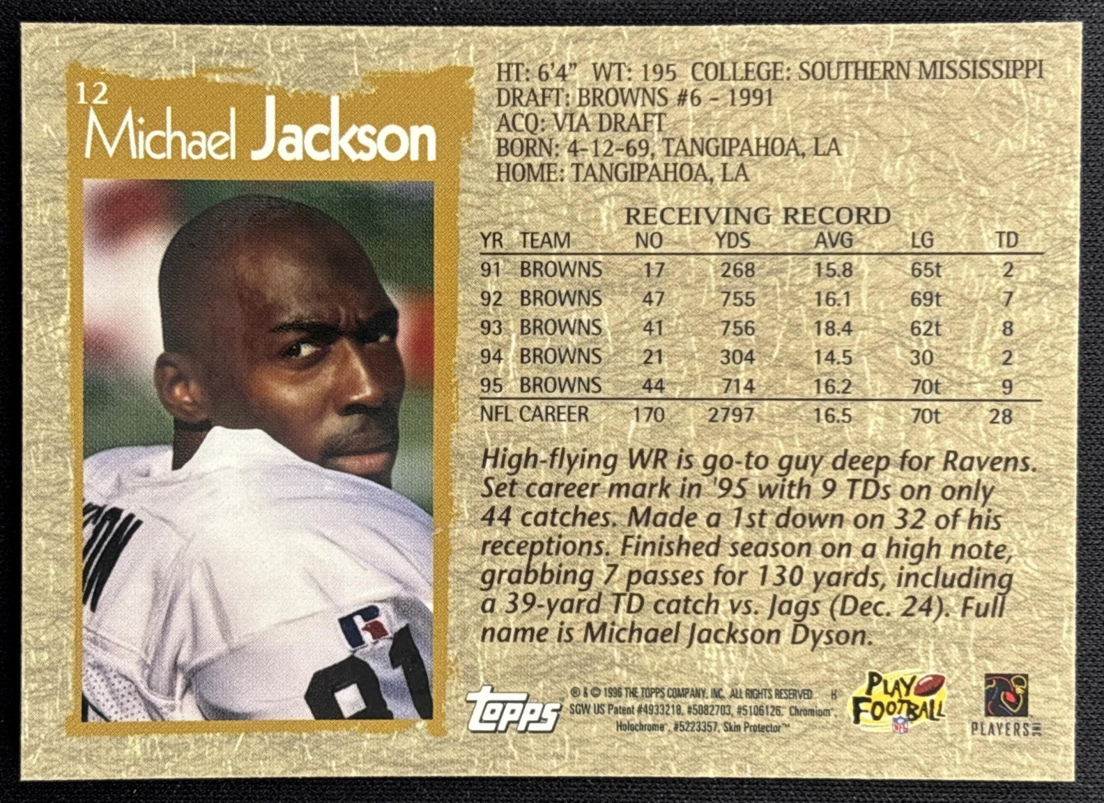 Michael Jackson 1996 Topps Chrome Ravens Sports Trading Cards