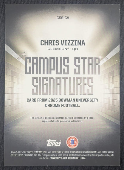Christopher Vizzina 2025 Bowman Chrome University Campus Star Signature Refractor Tigers 1
