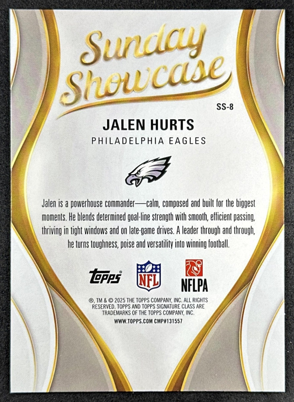 Jalen Hurts 2025 Topps Signature Class Sunday Showcase Eagles Back