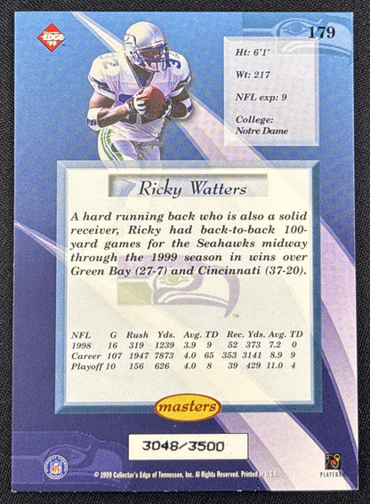 Ricky Watters 1999 Collector's Edge Masters HoloSilver /3500 Seahawks