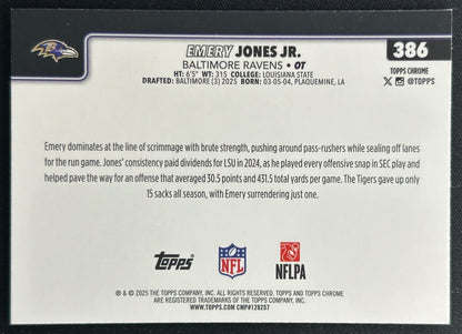 Emery Jones Jr. 2025 Topps Chrome Rookie Blue Geometric Refractor /150 Ravens Sports Trading Cards