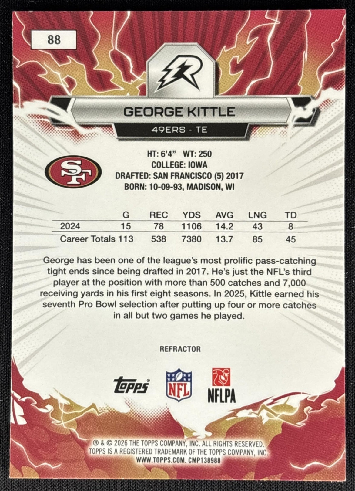 George Kittle 2025 Topps Resurgence Refractor 49ers back