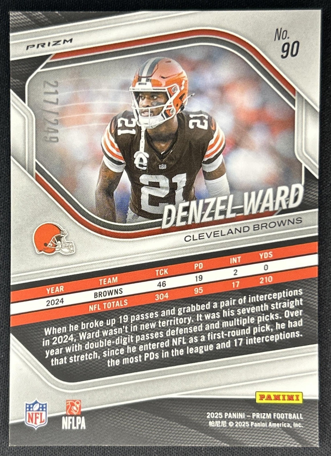 Denzel Ward 2025 Panini Prizm Orange /249 Browns back