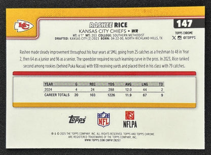 Rashee Rice 2025 Topps Chrome Pink Wave Refractor /250 Chiefs