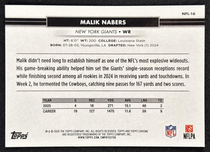 Malik Nabers 2026 Topps NSCC Collection NFL Giants Sports Trading Cards