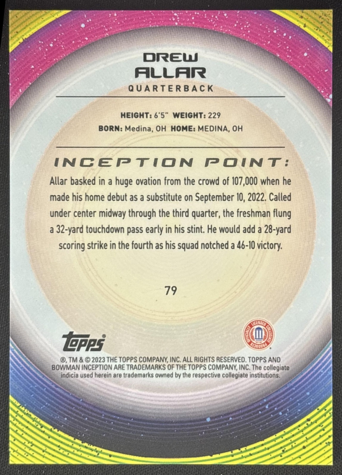 Drew Allar 2022 Bowman University Inception Green Foil /299 back
