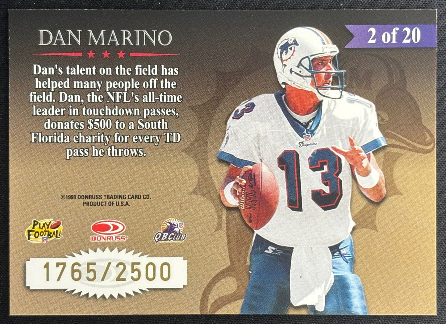 Dan Marino 1998 Leaf Rookies & Stars Great American Heroes /2500 Dolphins Sports Trading Cards