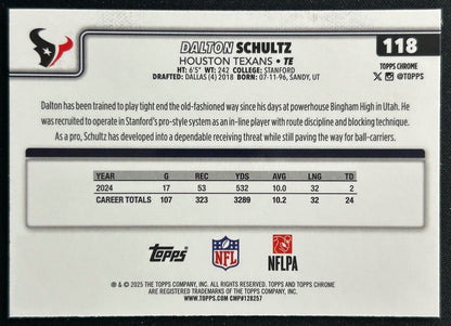 Dalton Schultz 2025 Topps Chrome Texans Sports Trading Cards