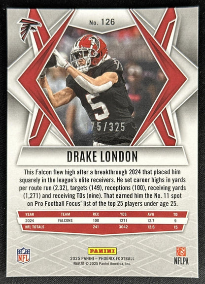 Drake London 2025 Panini Phoenix Light Blue Lava Prizm /325 Falcons