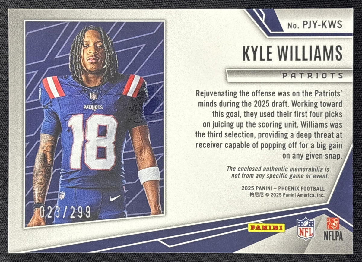 Kyle Williams 2025 Panini Phoenix Rookie Phenom Jersey Red Prizm /299 Patriots