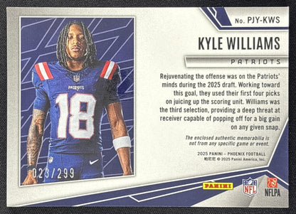 Kyle Williams 2025 Panini Phoenix Rookie Phenom Jersey Red Prizm /299 Patriots