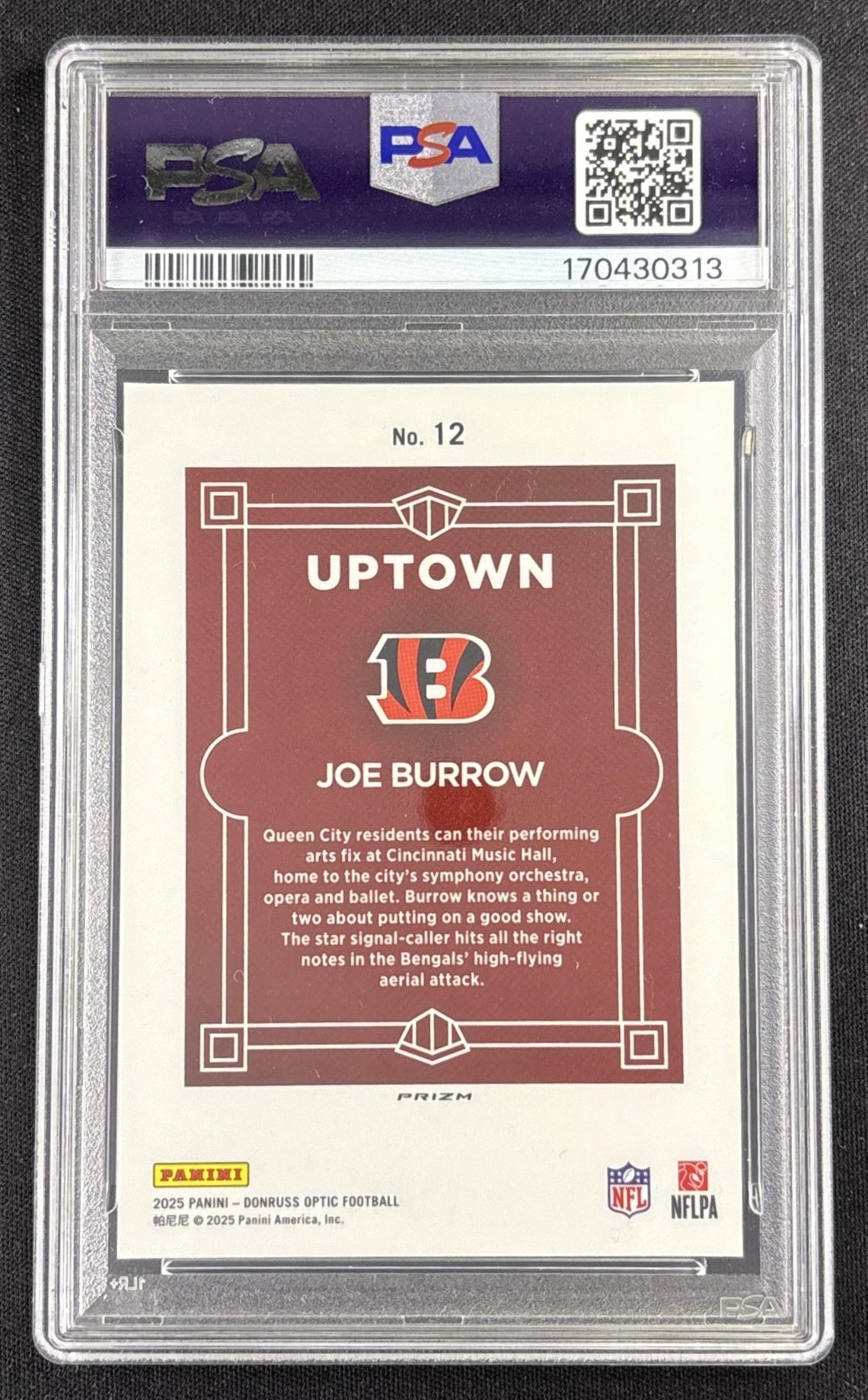 Joe Burrow 2025 Panini Donruss Optic Uptown PSA 9 Bengals Sports Trading Card