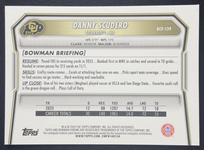 Danny Scudero 2026 Bowman Chrome Prospects Speckle Refractor Buffaloes