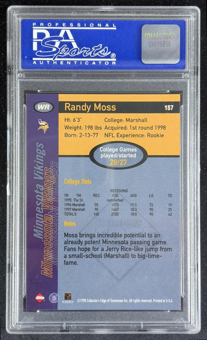 Randy Moss 1998 Collector's Edge First Place Record Setters PSA 9 Vikings 10110143 - back