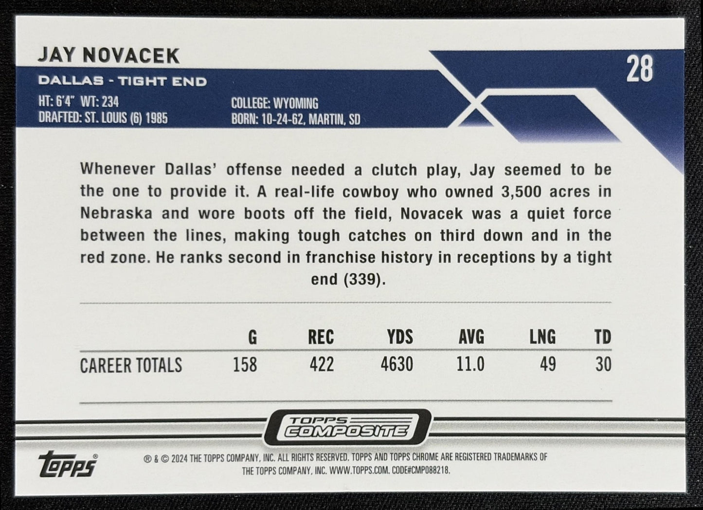 Jay Novacek 2023 Topps Composite Chrome Magenta Refractor /399 Cowboys