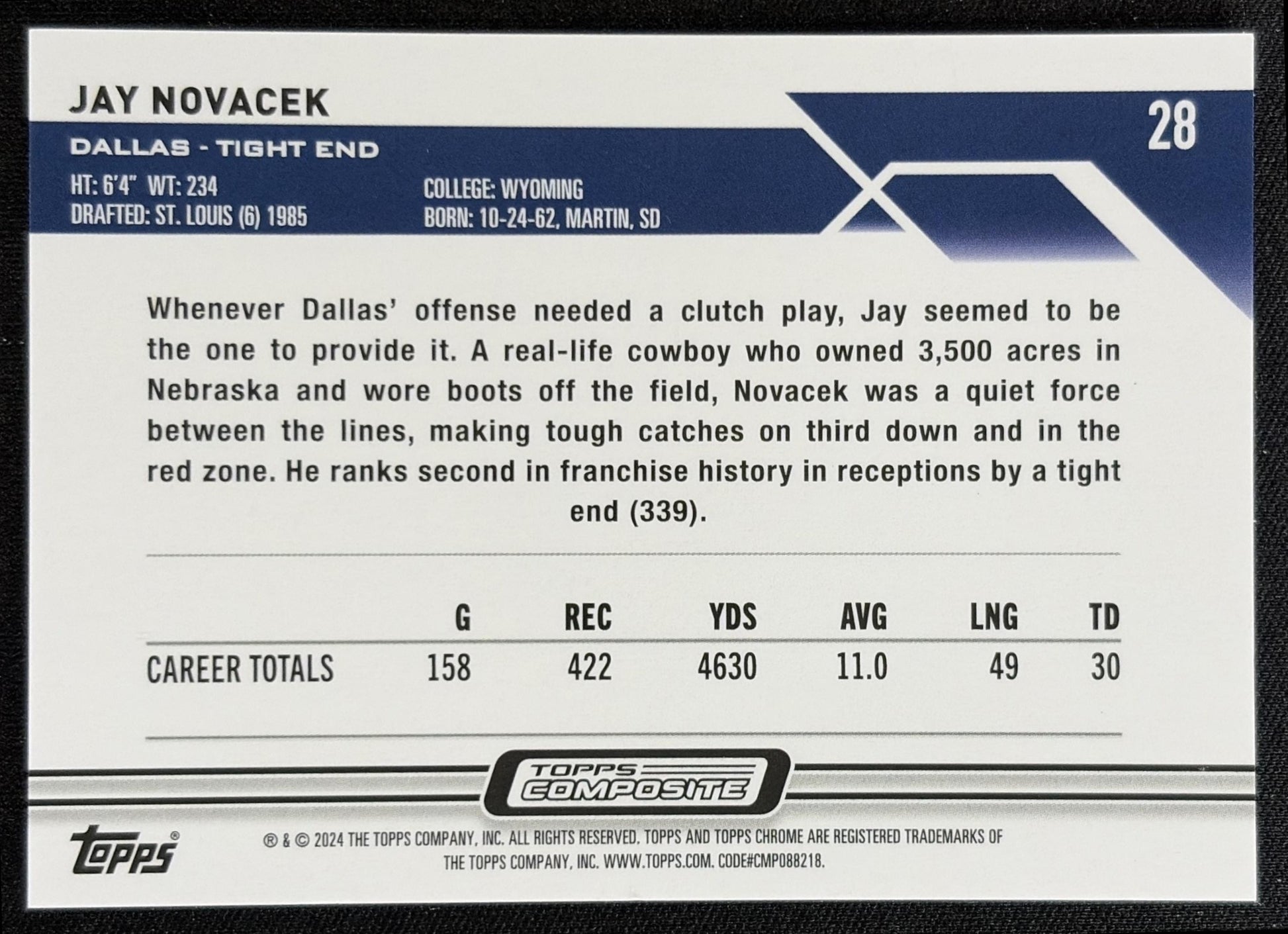 Jay Novacek 2023 Topps Composite Chrome Magenta Refractor /399 Cowboys