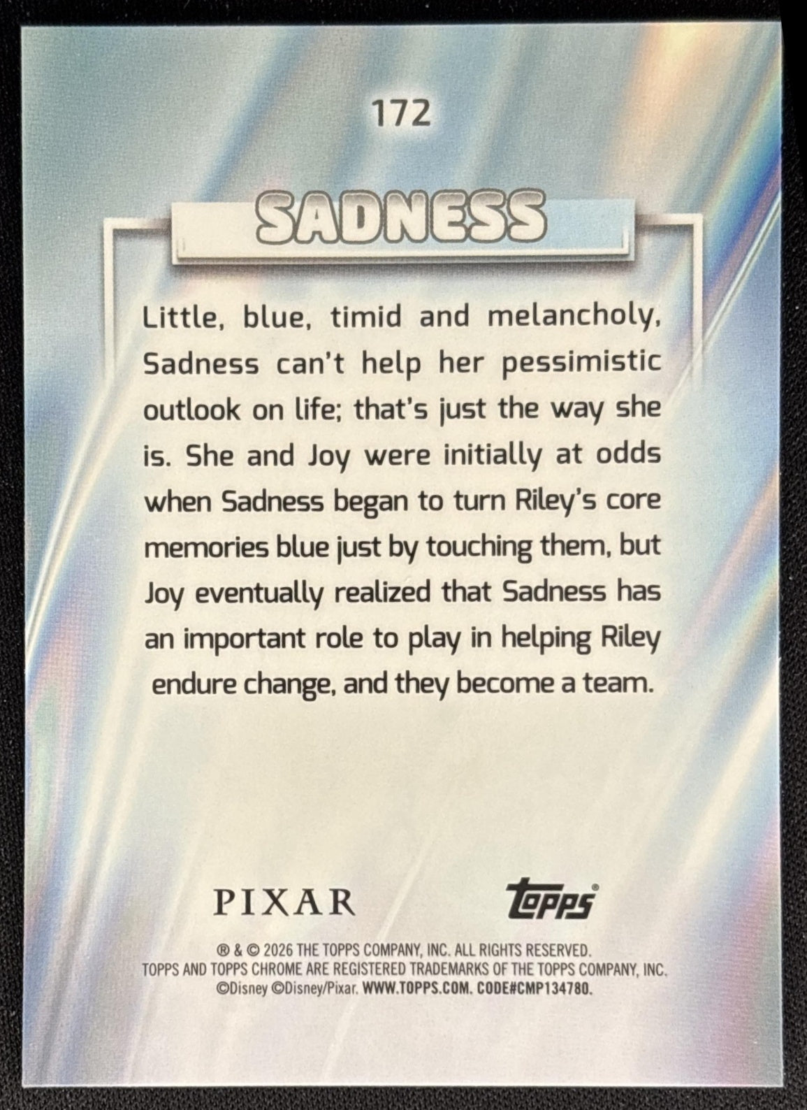 Sadness 2026 Topps Chrome Disney Inside Out back