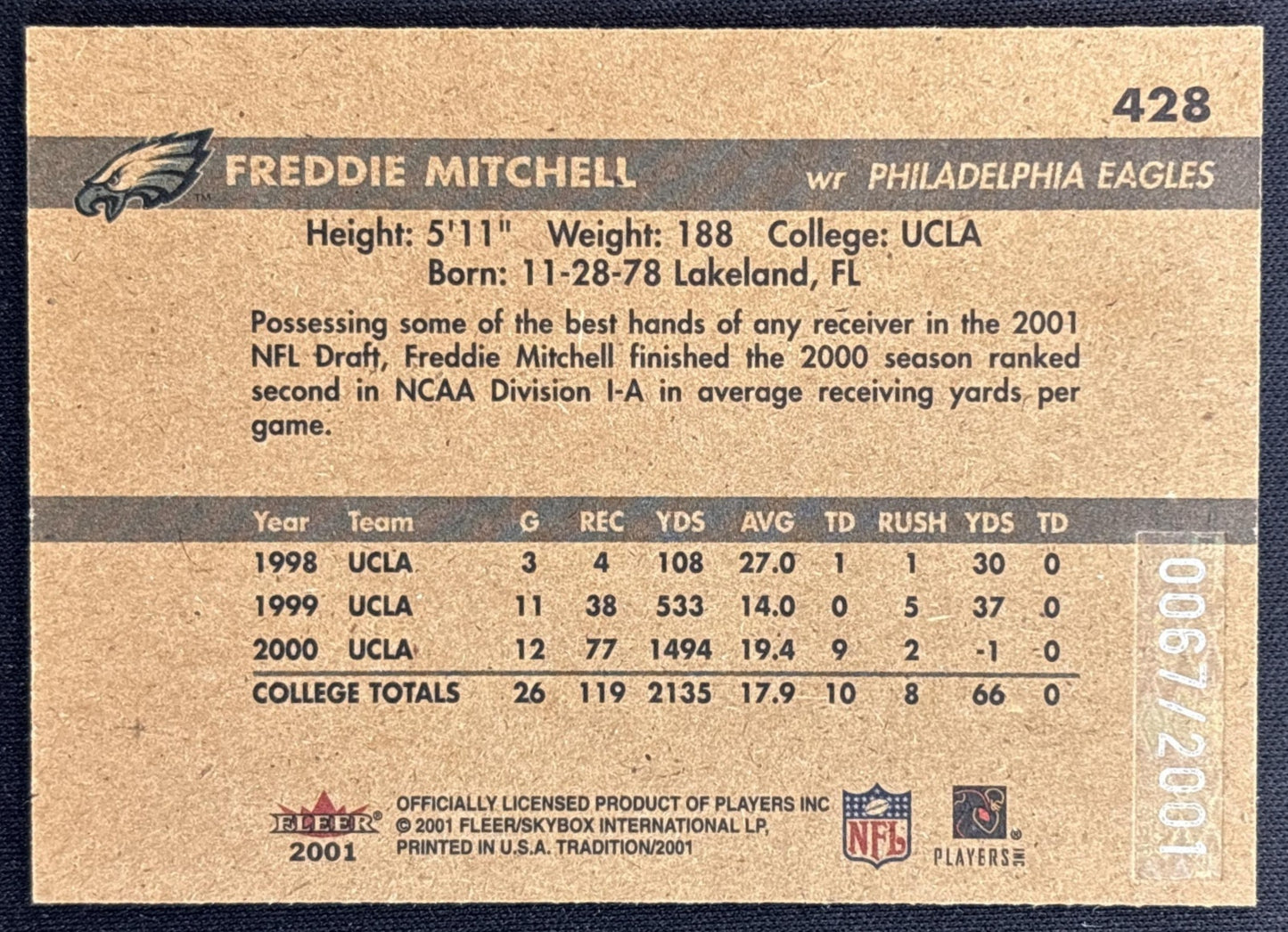 Freddie Mitchell 2001 Fleer Tradition Glossy /2001 Eagles