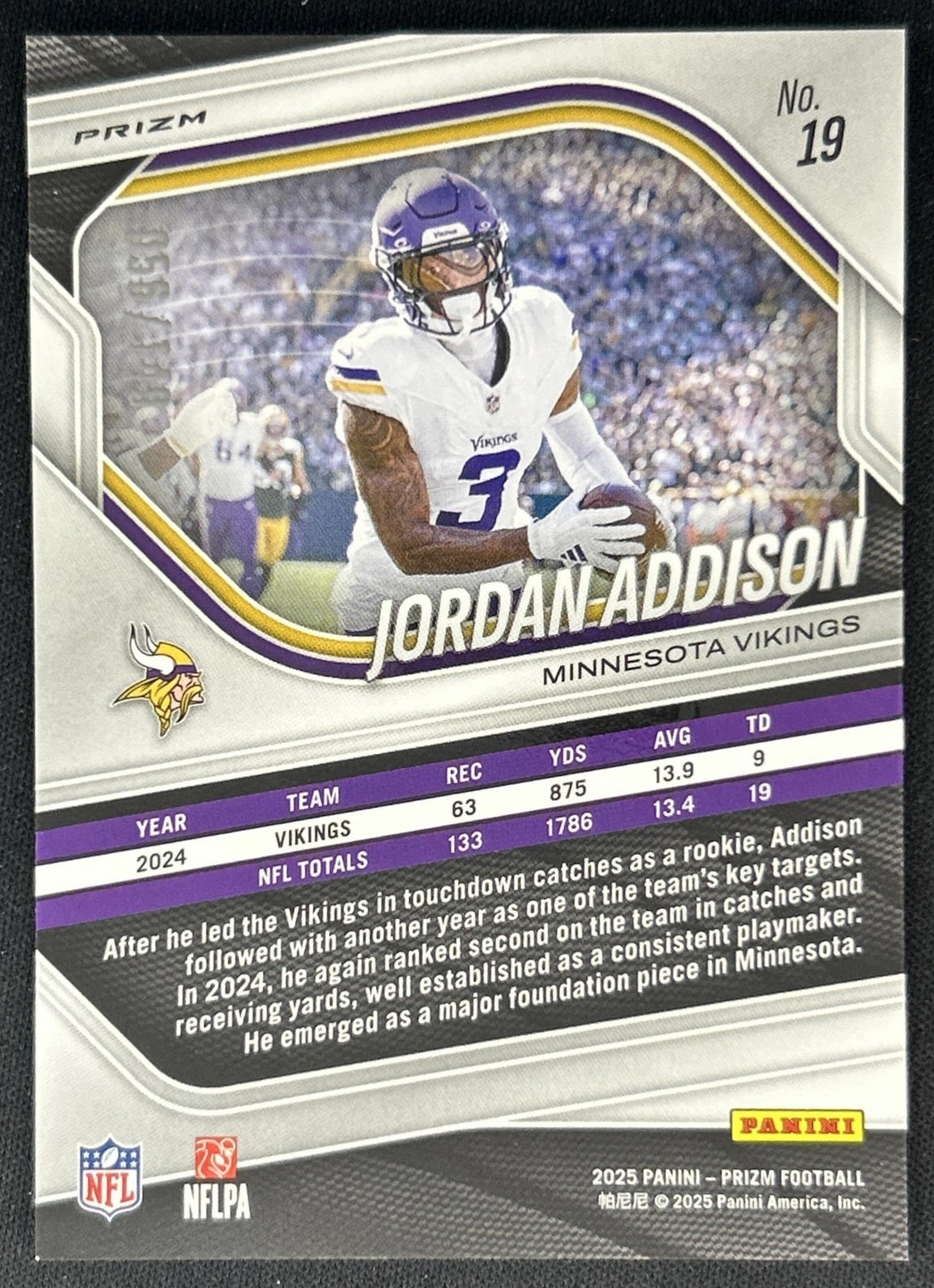 Jordan Addison 2025 Panini Prizm Red Wave /149 Vikings