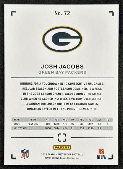 Josh Jacobs 2025 Panini PhotoGenic Packers back