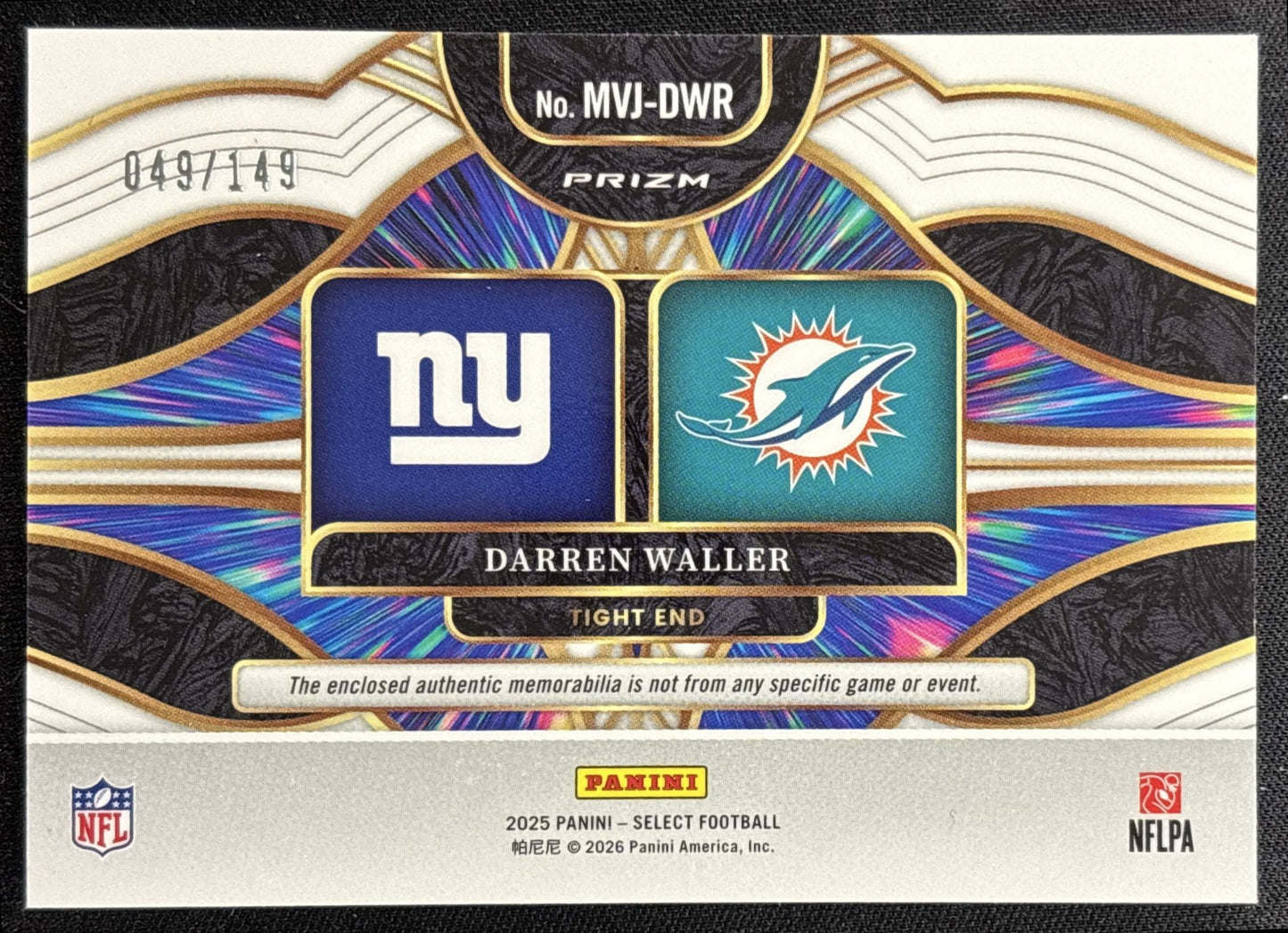 Darren Waller 2025 Panini Select Multiverse Jerseys Silver Prizm /149 Giants Dolphins - back