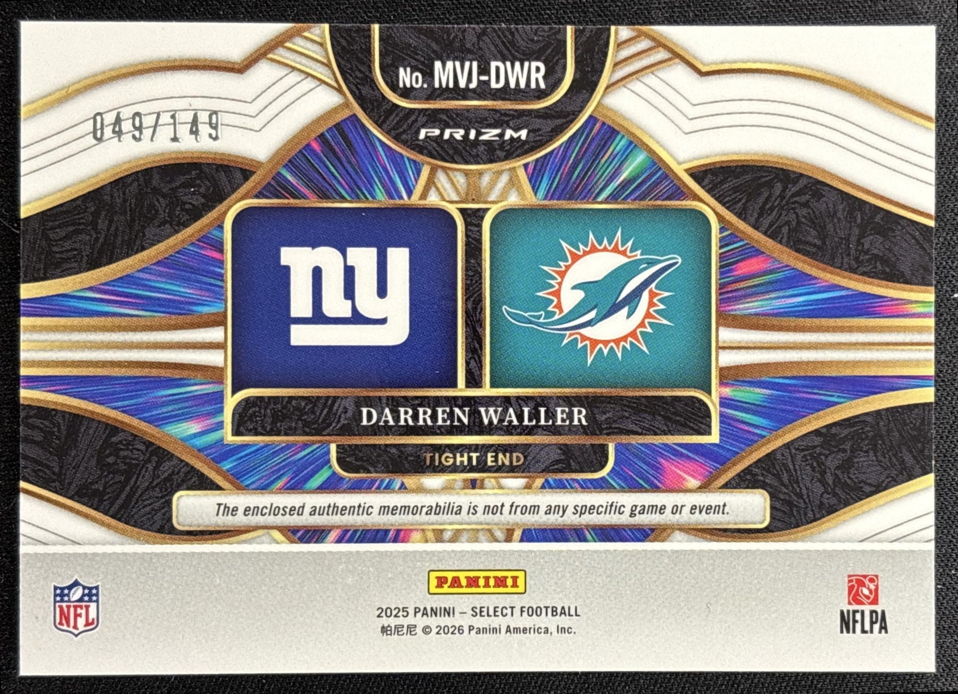 Darren Waller 2025 Panini Select Multiverse Jerseys Silver Prizm /149 Giants Dolphins - back