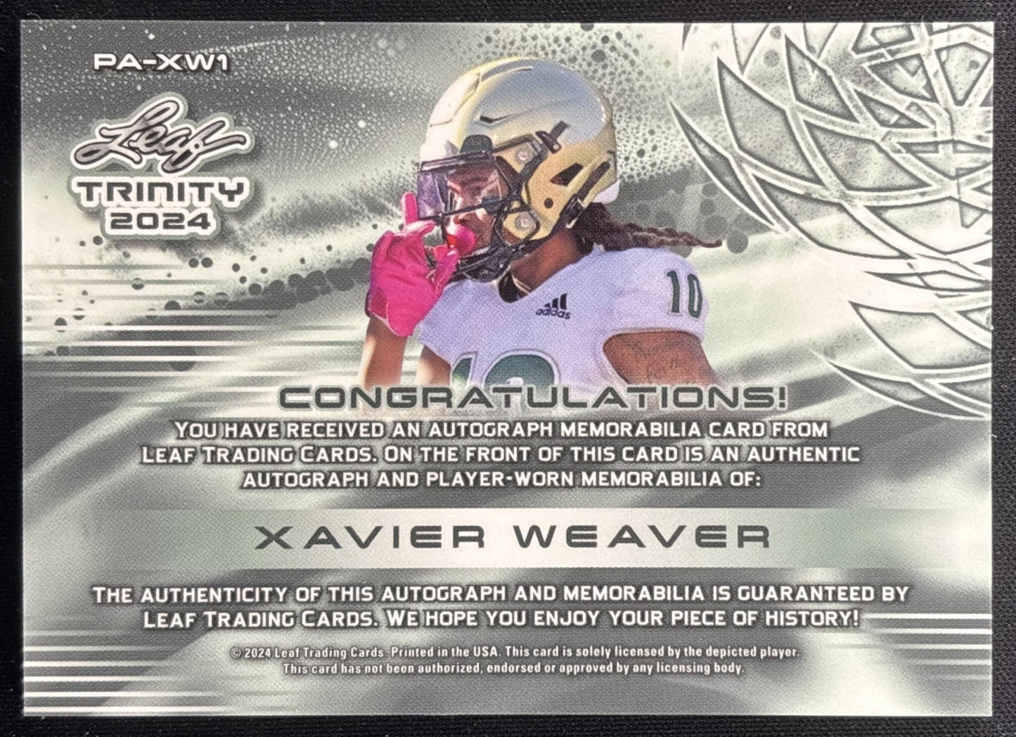 Xavier Weaver 2024 Leaf Trinity Patch Auto Platinum /49 Bulls Sports Trading Card