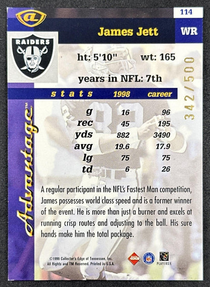 James Jett 1999 Collector's Edge Advantage /500 Raiders back