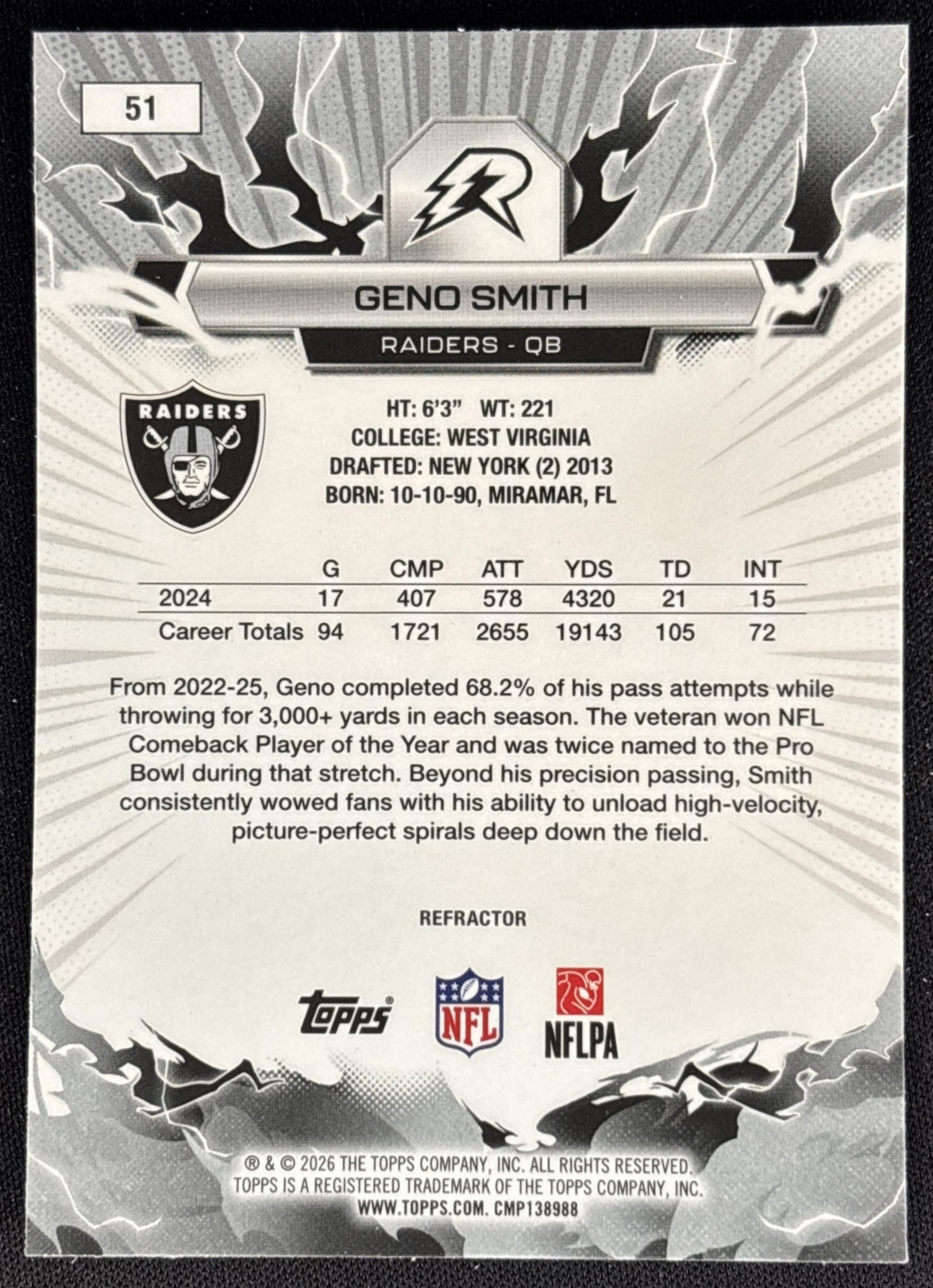 Geno Smith 2025 Topps Resurgence Refractor Raiders back