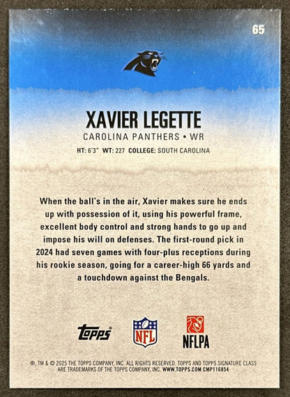 Xavier Legette 2025 Topps Signature Class Veteran Green & Purple Foil Panthers back