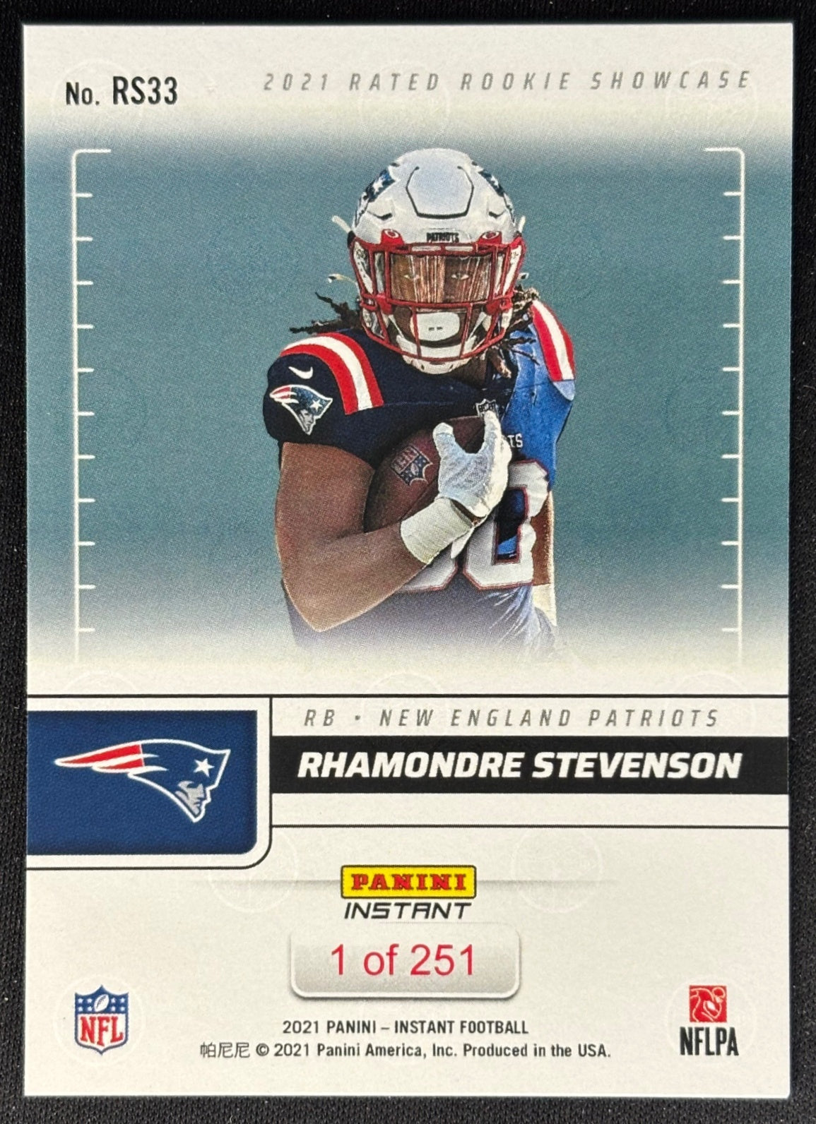 Rhamondre Stevenson 2021 Instant Rated Rookie Showcase Patriots - back image