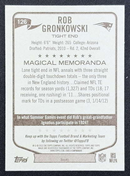 Rob Gronkowski 2013 Topps Magic Mini Orange Border Patriots back