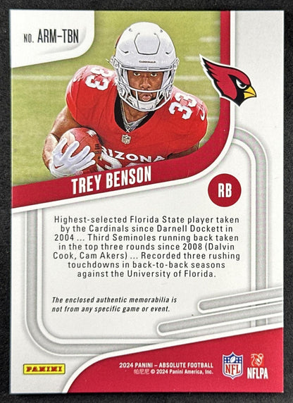 Trey Benson 2024 Panini Absolute Rookie Materials Cardinals Sports Trading Card
