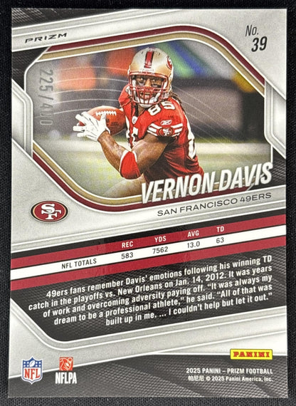 Vernon Davis 2025 Panini Prizm Pandora /400 49ers back