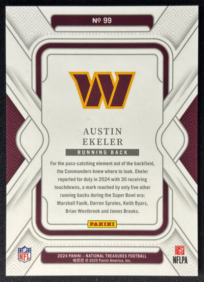 Austin Ekeler 2024 National Treasures Purple /75 Commanders back | Wayne Collection