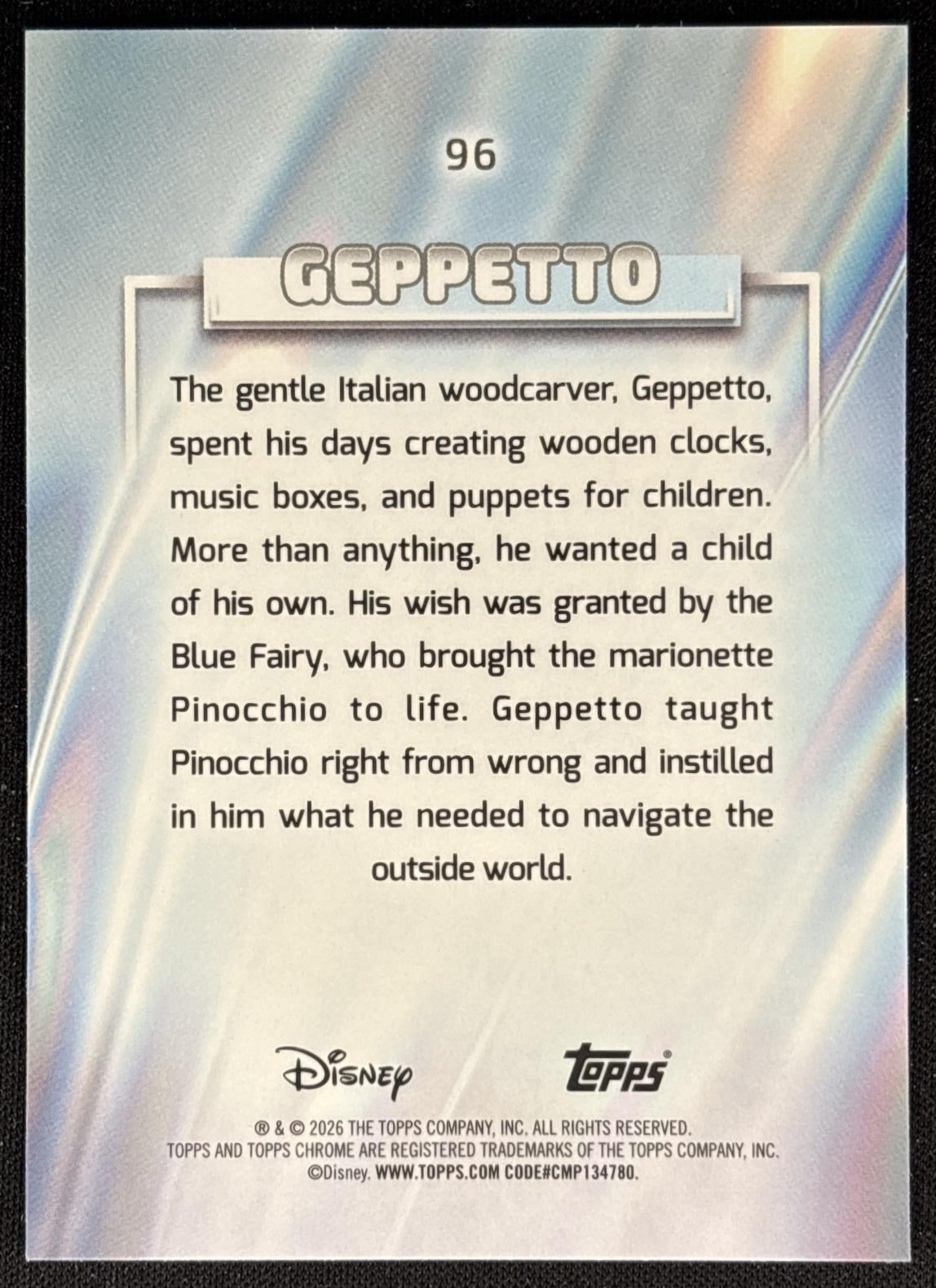 Geppetto 2026 Topps Chrome Disney Pinocchio back