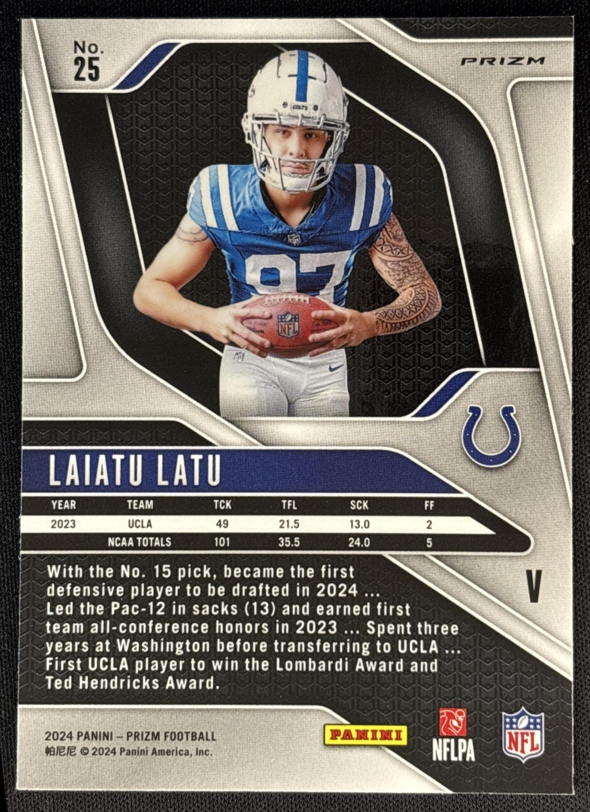 Laiatu Latu 2024 Panini Prizm Rookie Variations No Huddle Colts