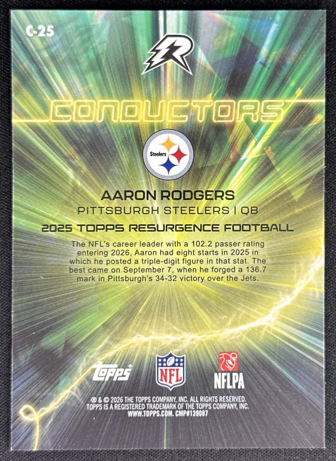 Aaron Rodgers 2025 Topps Resurgence Conductors Steelers