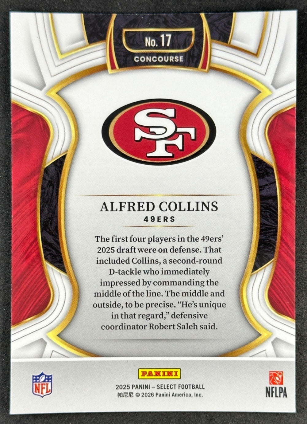 Alfred Collins 2025 Select Concourse 49ers Sports Trading Cards