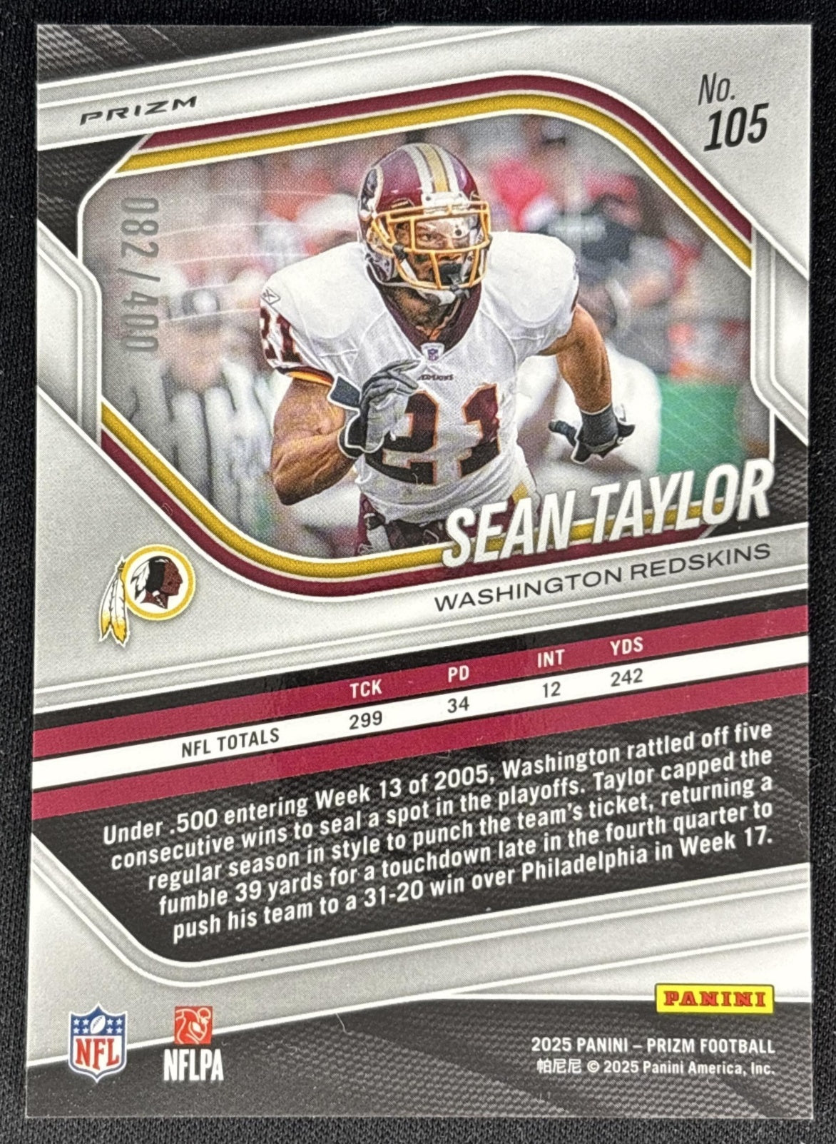 Sean Taylor 2025 Panini Prizm Pandora /400 Redskins Football