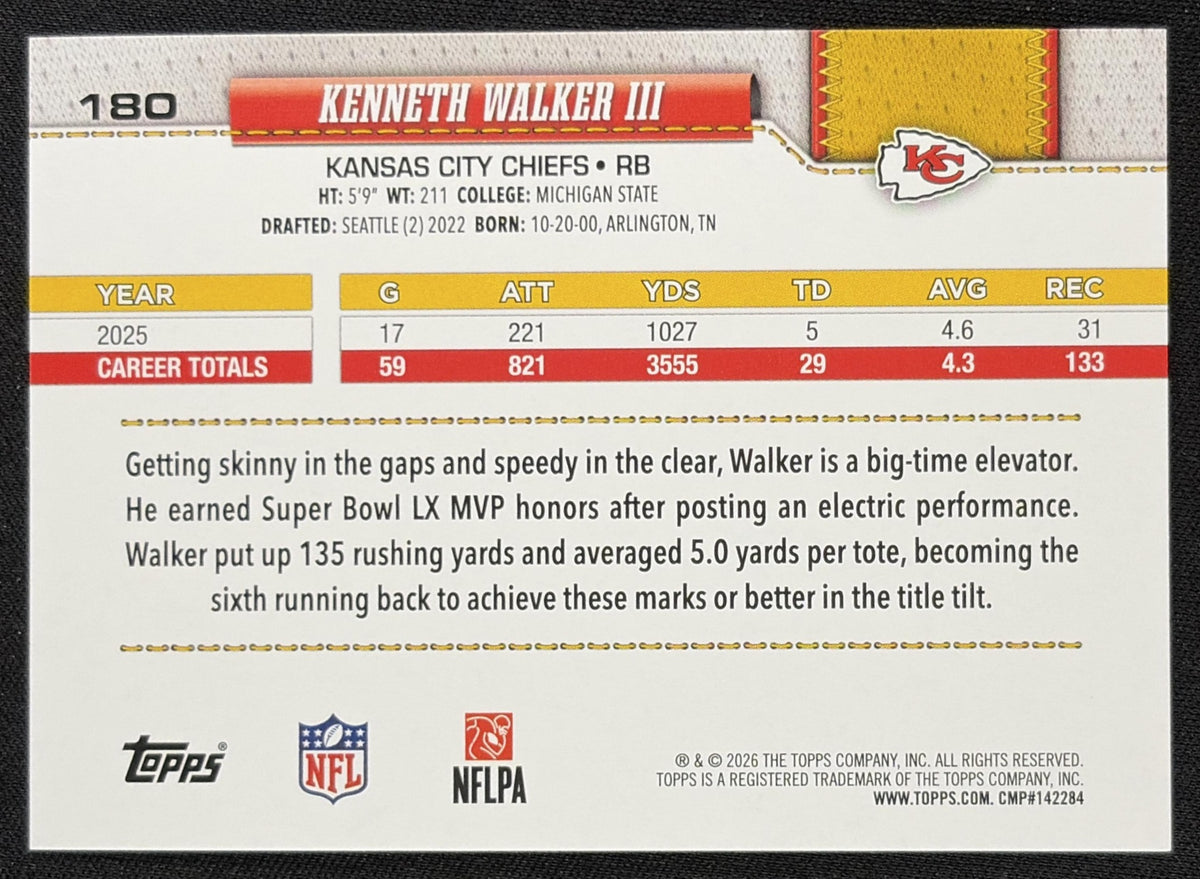 Kenneth Walker III 2026 Topps Rainbow Foil Chiefs