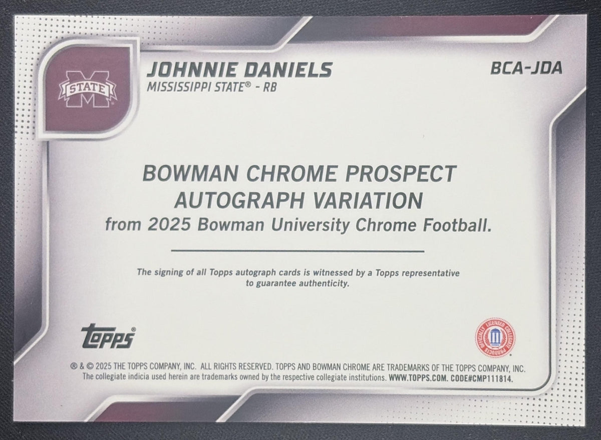 Johnnie Daniels 2025 Bowman Chrome University Prospect Auto Stealth Refractor Bulldogs