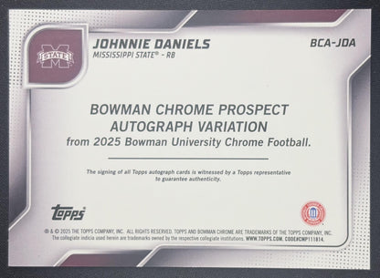 Johnnie Daniels 2025 Bowman Chrome University Prospect Auto Stealth Refractor Bulldogs